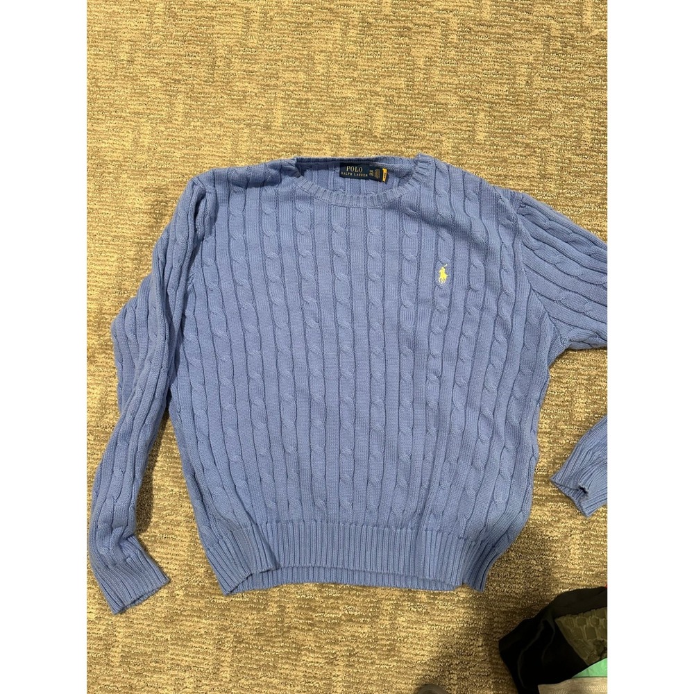 Polo Ralph Lauren Cable Knit Sweater Womens XXL Blue Crew Neck Long Sleeve Pony